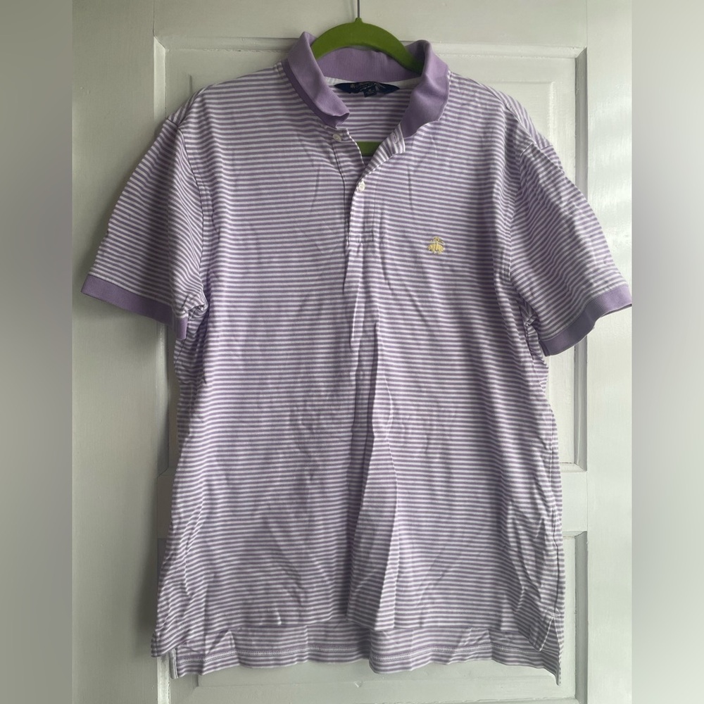 Brooks Brothers Classic Fit Purple and White Striped Polo Size M